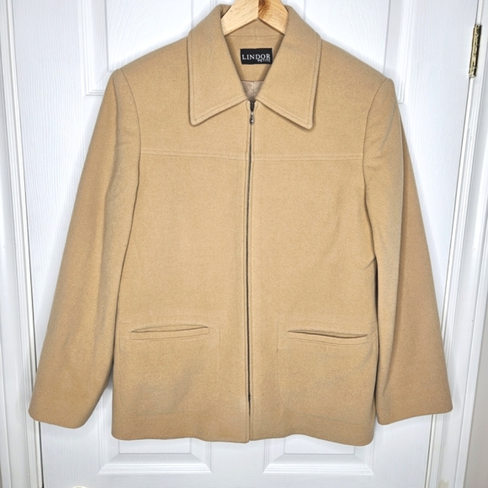 Lindor Women's Tan Wool Cashmere Blend Jacket Relaxed Fit Size 10 Petite
